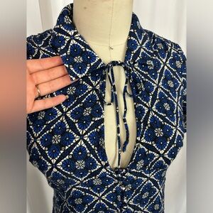 Free People Blue Geometric 90s Short Sleeve Keyhole Dress Small 2